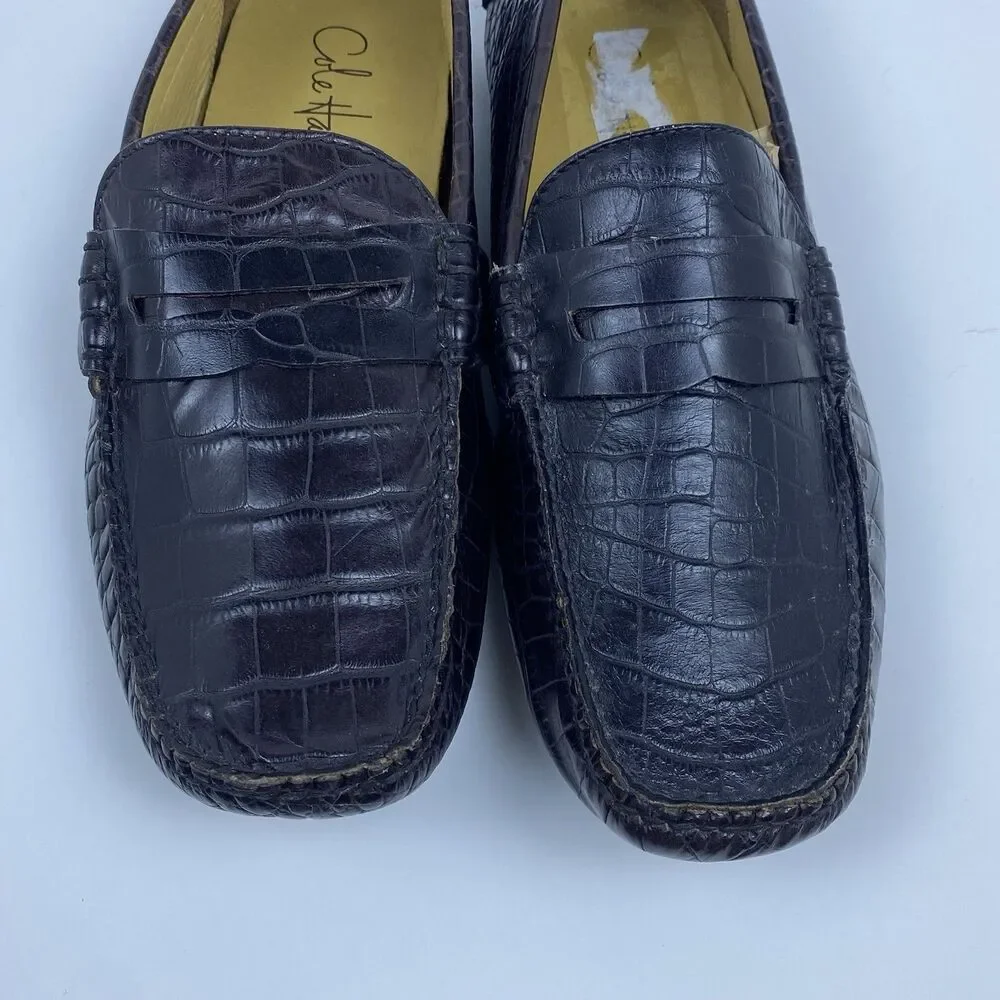 Cole Haan Crocodile Embossed Leather Driving Mocassin Loafers Brown Men's Sz 11M